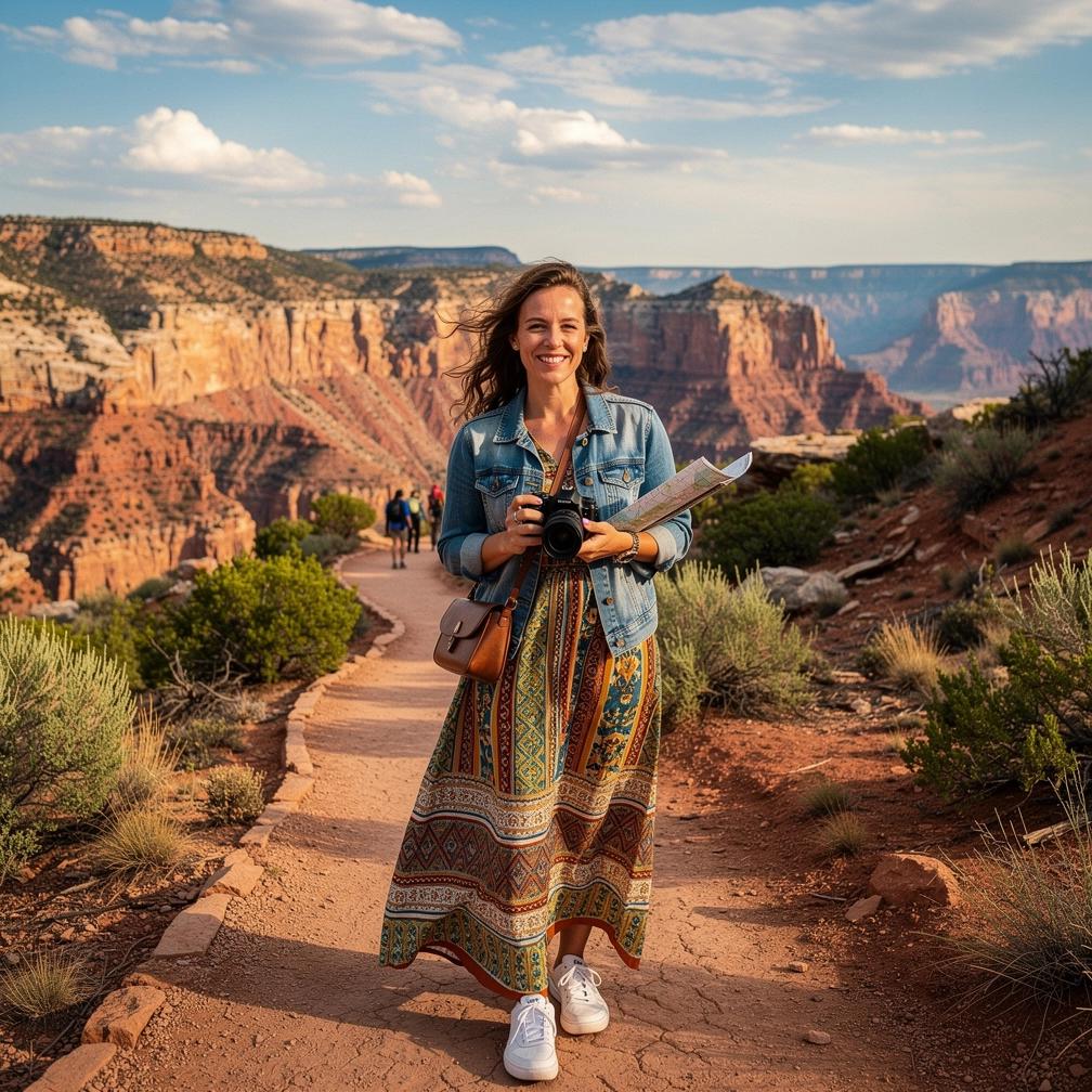 Traveler using a smartphone app to plan daily expenses and savings while touring budget-friendly US destinations